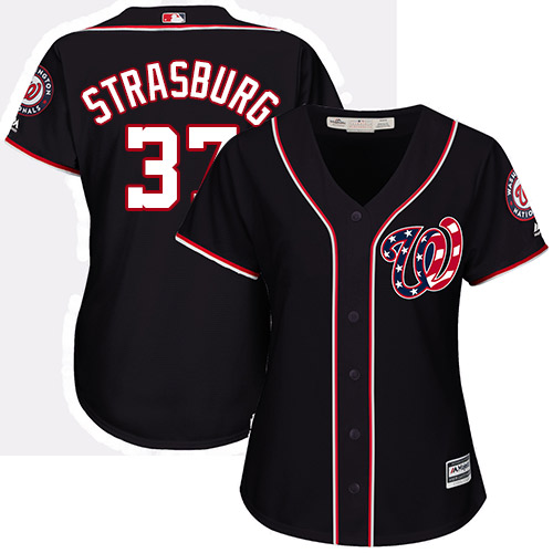 Nationals #37 Stephen Strasburg Navy Blue Alternate Women's Stitched MLB Jersey - Click Image to Close